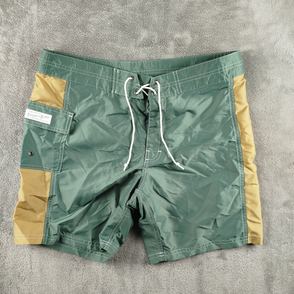 Kanvas by Katin Heritage Collection Green Gold Board Shorts Mens 32 Surf Trunks